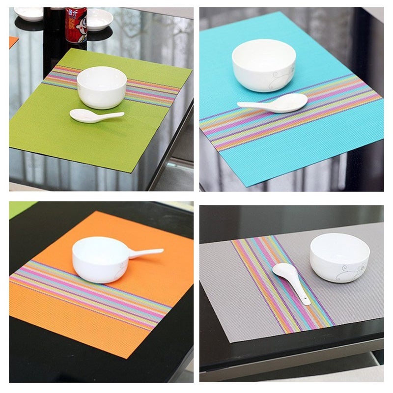 SHACOS Placemats Set of 4 Colorful Woven Vinyl Place Mats for Dining Table Reversible PVC Heat Resistant Table Mats (4, Multicolor) - Image 3